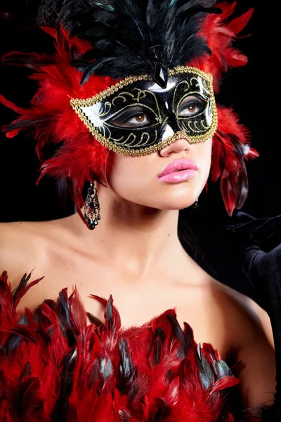 Young sexy woman in violet party half mask. may be use for fashi — Stock Photo, Image
