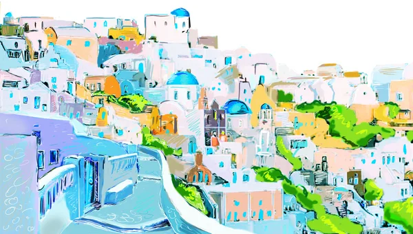 Drawing to the greek town — Stock Photo, Image