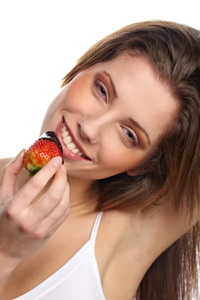 Beautiful Woman Strawberry — Stock Photo, Image
