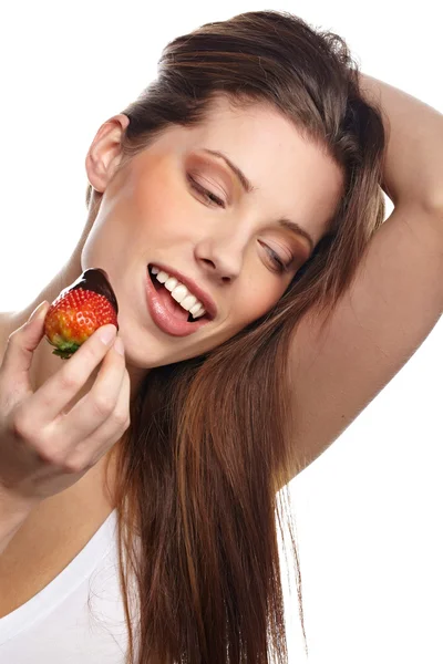 Beautiful Woman Strawberry — Stock Photo, Image