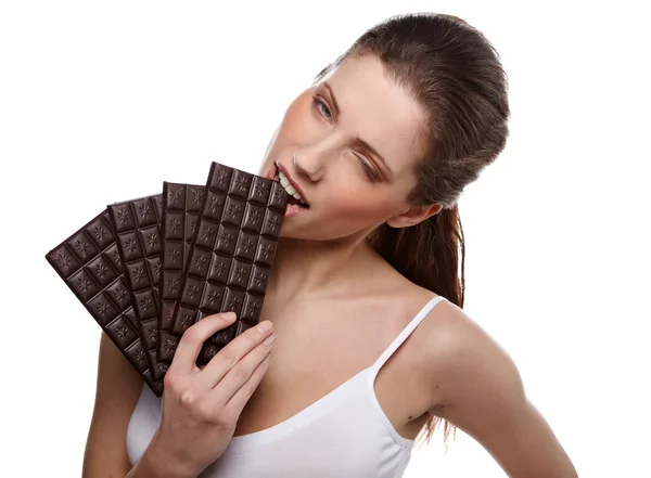 Ritratto di bella donna con cioccolato — Foto Stock