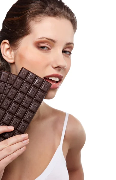 Retrato Mujer Hermosa Con Chocolate —  Fotos de Stock
