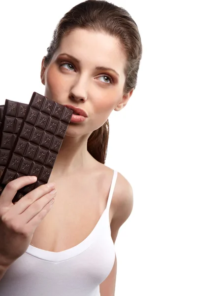 Portret Van Mooie Vrouw Met Een Chocolade — Stockfoto