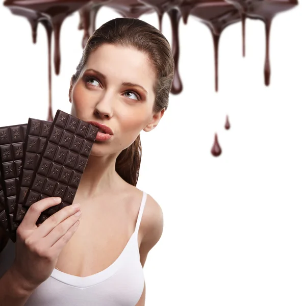 Retrato Mulher Bonita Com Chocolate — Fotografia de Stock