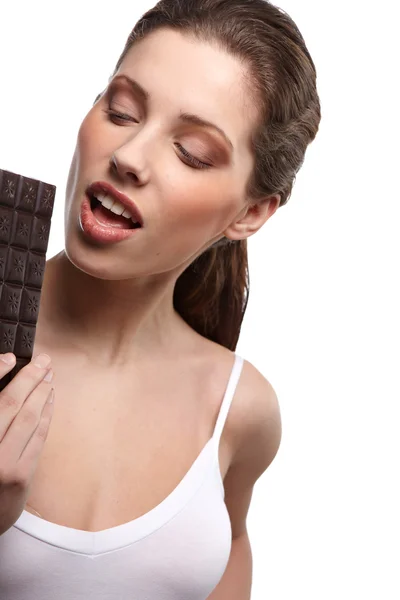 Portret Van Mooie Vrouw Met Een Chocolade — Stockfoto