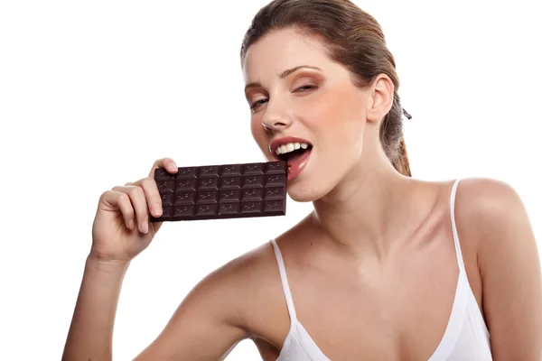 Ritratto Bella Donna Con Cioccolato — Foto Stock