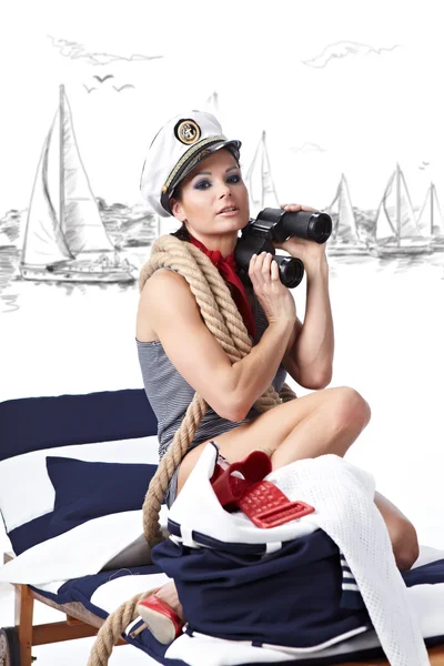 Styl moda lata kobieta i żeglarz — Zdjęcie stockowe
