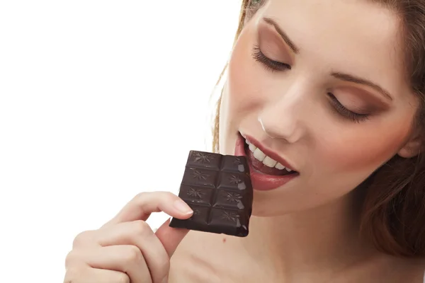 Ritratto Bella Donna Con Deserto Cioccolato — Foto Stock