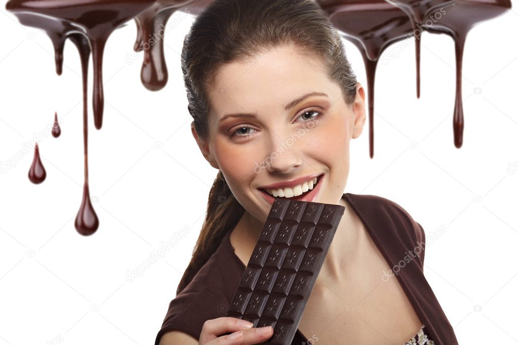 portrait of beautiful woman with a chocolate desert