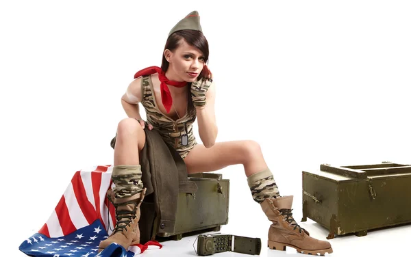 Americano pin-up exército menina — Fotografia de Stock