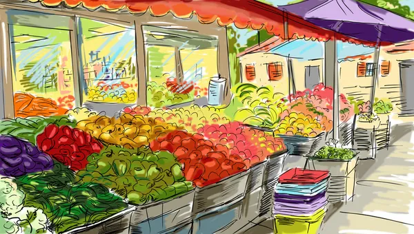 Obst- und Gemüseeinkaufen.Illustration — Stockfoto