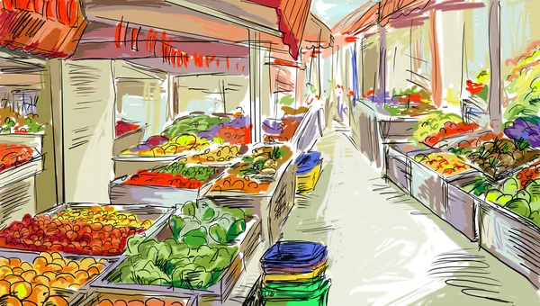 Compras de frutas e verduras. Ilustração — Fotografia de Stock