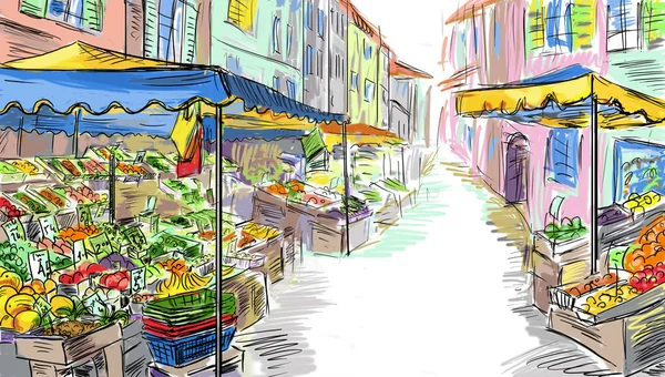 Frutta e verdura shoping.Illustration — Foto Stock