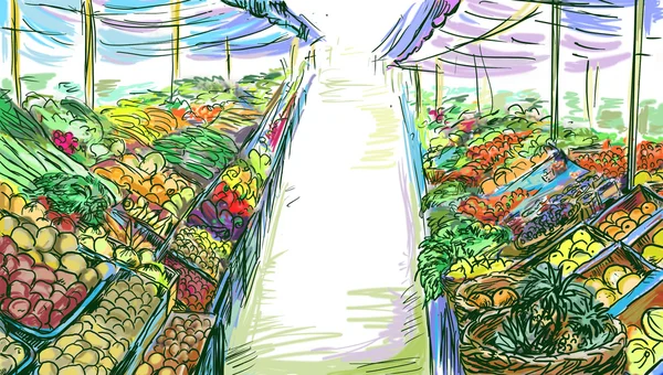 Shoping.illustration owoce i warzywa — Zdjęcie stockowe