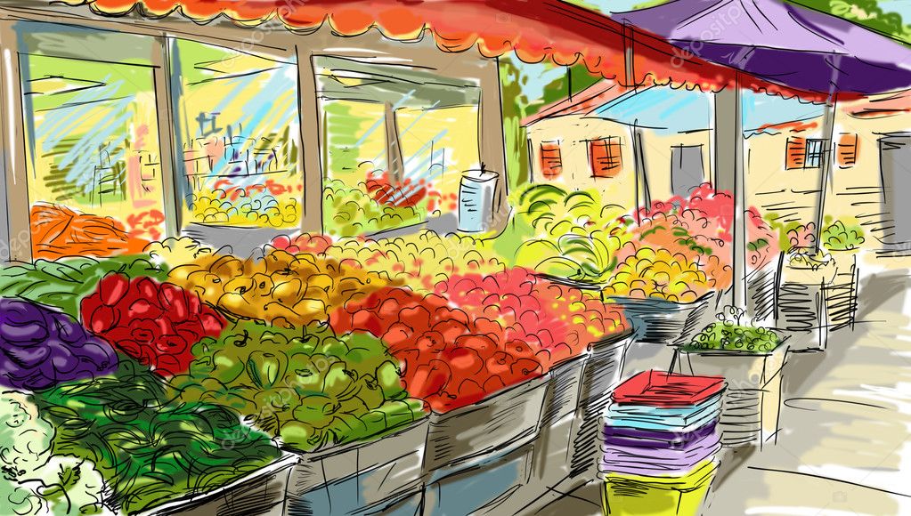 Vegetable market poster with frame of fresh farm veggies sketch. Tomato,  carrot and chili pepper, garlic, cabbage and pea, radish, broccoli and  eggpla Stock Vector Image & Art - Alamy
