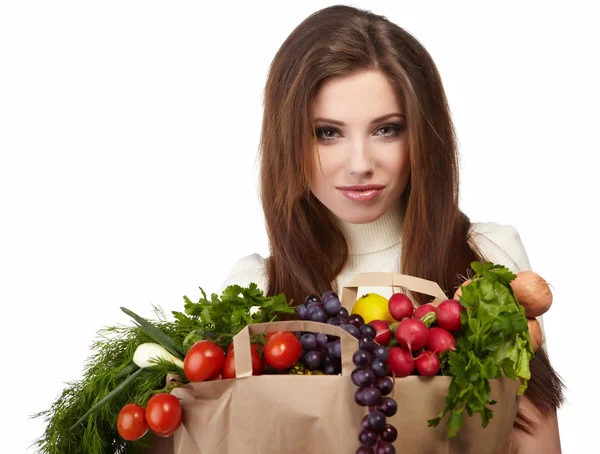 여성 건강 식품의 전체 가방을 들고입니다. 쇼핑 . — 스톡 사진