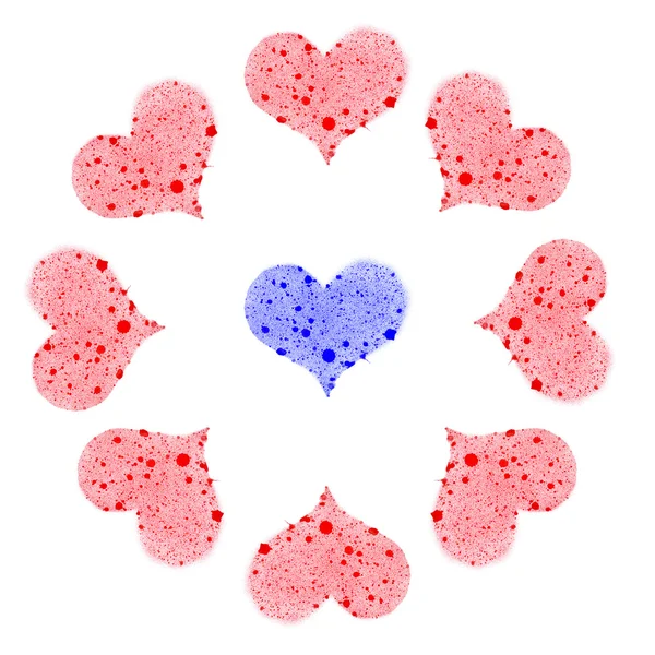Ein Blaues Herz Zentrum Roter Herzen — Stockfoto