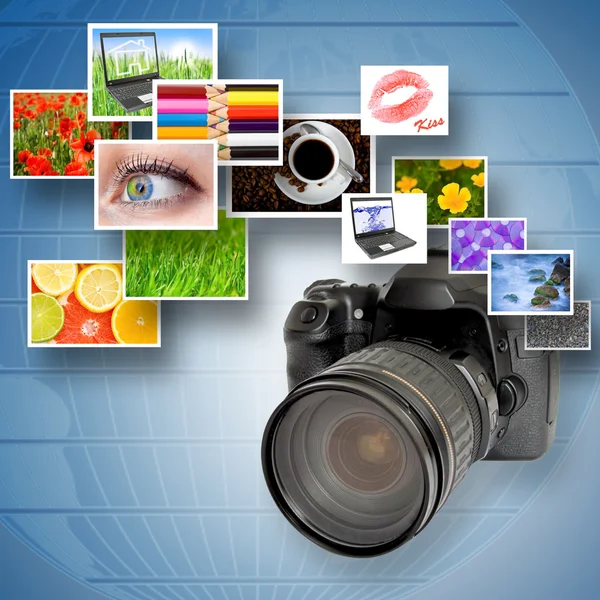 Digital camera and photographs — Stock Photo, Image