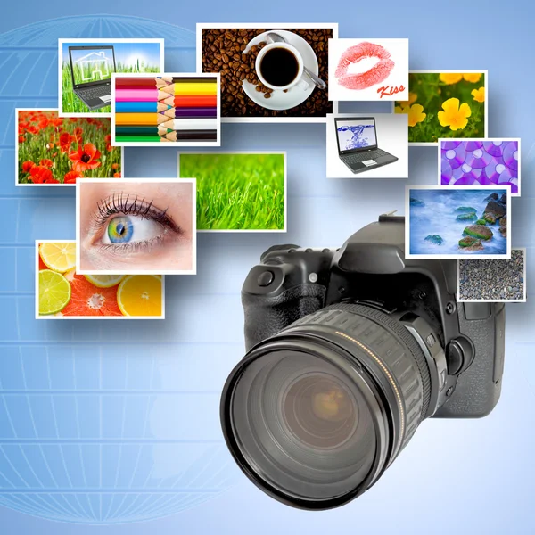 Digital camera and photographs — Stock Photo, Image