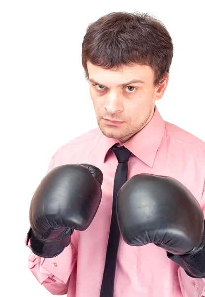 Empresário Com Luvas Boxe Conceito Competição Agressividade — Fotografia de Stock