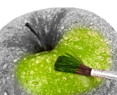 Yeşil elma bir fırça ile boya.