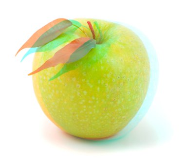 3D anaglyph stereo image of Green Apple on white. clipart