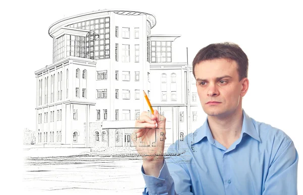 Männer zeichnen ein Gebäude — Stockfoto