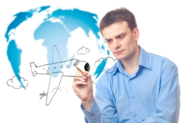 Empresário desenho avião — Fotografia de Stock