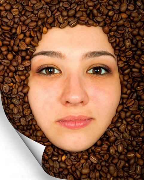 Coffee beans and face — Stock Photo, Image