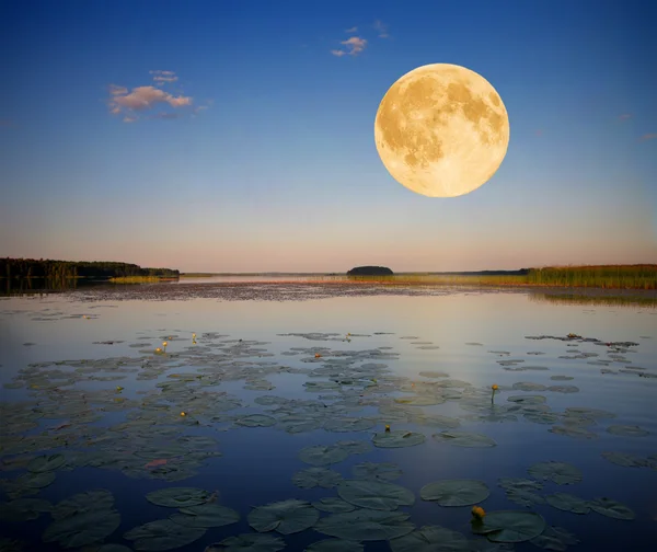 Luna e lago — Foto Stock