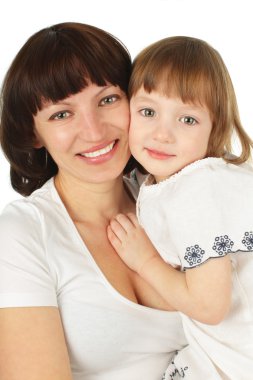 mutlu anne ve kızı beyaz izole