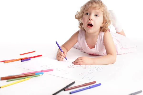 Menina Desenhando Família — Fotografia de Stock