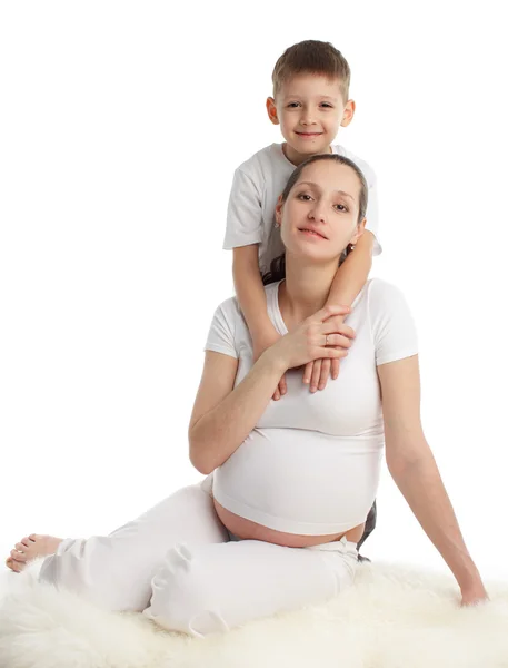 Έγκυος Γιο Που Απομονώνονται Λευκό — Φωτογραφία Αρχείου