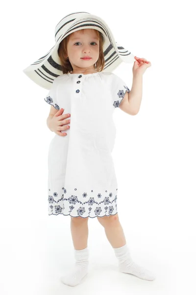 Kleines Mädchen Mit Hut Isoliert Auf Weiß — Stockfoto