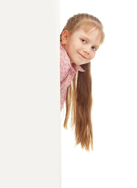 Kleines Mädchen Mit Blanko Isoliert Auf Weiß — Stockfoto