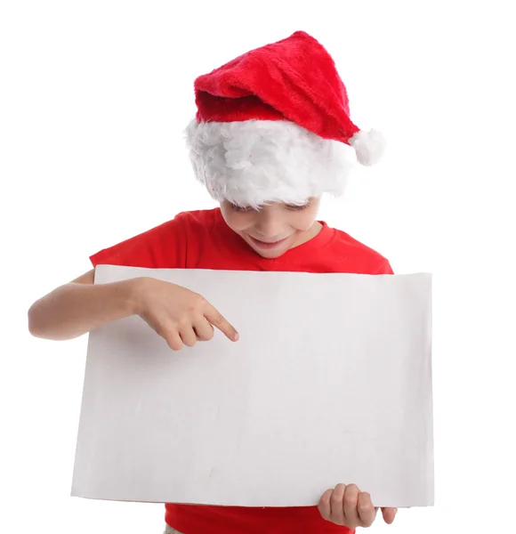 Çocuk Noel Şapka Elleri Üzerinde Beyaz Izole Formunda — Stok fotoğraf