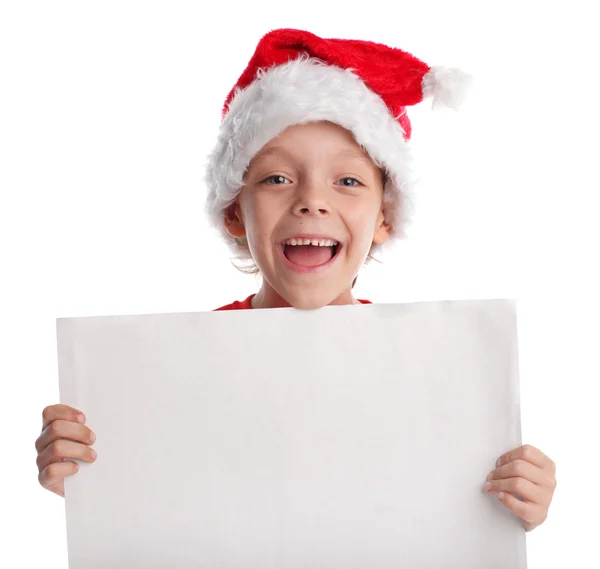 Çocuk Noel Şapka Elleri Üzerinde Beyaz Izole Formunda — Stok fotoğraf