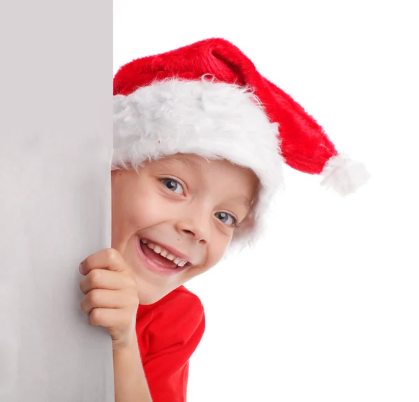 Ребенок Рождественской Шляпе Форме Руках Изолированы Белом — стоковое фото