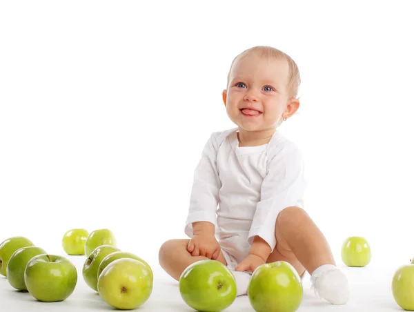 Kind Mit Apfel Isoliert Auf Weiß — Stockfoto