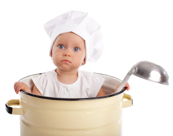 Дитина Сковороді Ізольована Білому — стокове фото