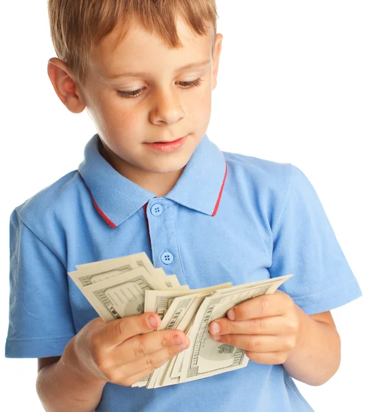 Çocuk Üzerinde Beyaz Izole Dolar Ile — Stok fotoğraf