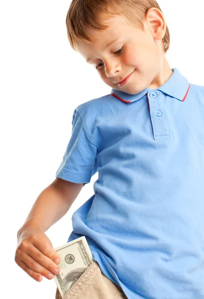 Çocuk Üzerinde Beyaz Izole Dolar Ile — Stok fotoğraf