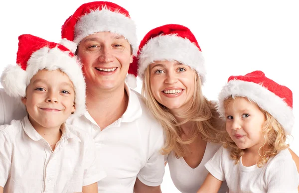 Familia Felicidad Sombrero Navidad Aislado Blanco —  Fotos de Stock
