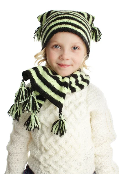 Портрет Маленькой Девочки Вязаной Шляпе — стоковое фото