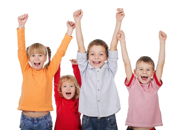 Crianças felizes com as mãos para cima — Fotografia de Stock