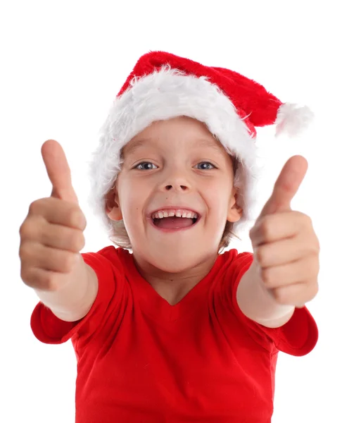 Glückliches Kind Mit Weihnachtsmütze Isoliert Auf Weißem Grund — Stockfoto
