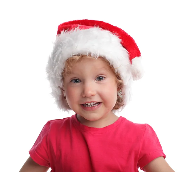 Little Girl Santa Hat Isolated White — Stock Photo, Image