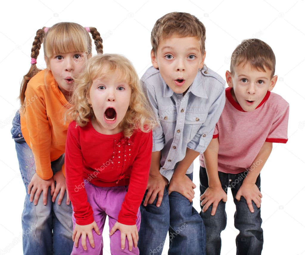 Children surprised with open mouth