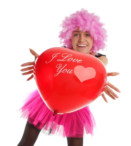 Mooie vrouw feliciteert met Aftelkalender voor Valentijnsdag — Stockfoto