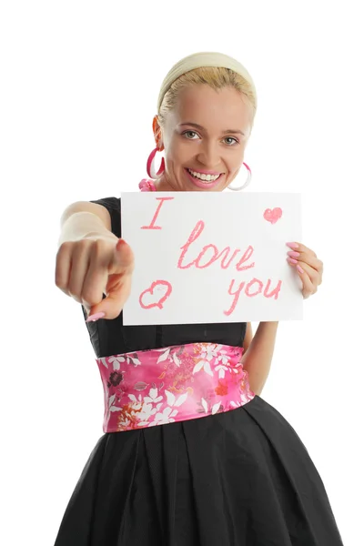 Woman congratulates with valentin's day — Stock Photo, Image